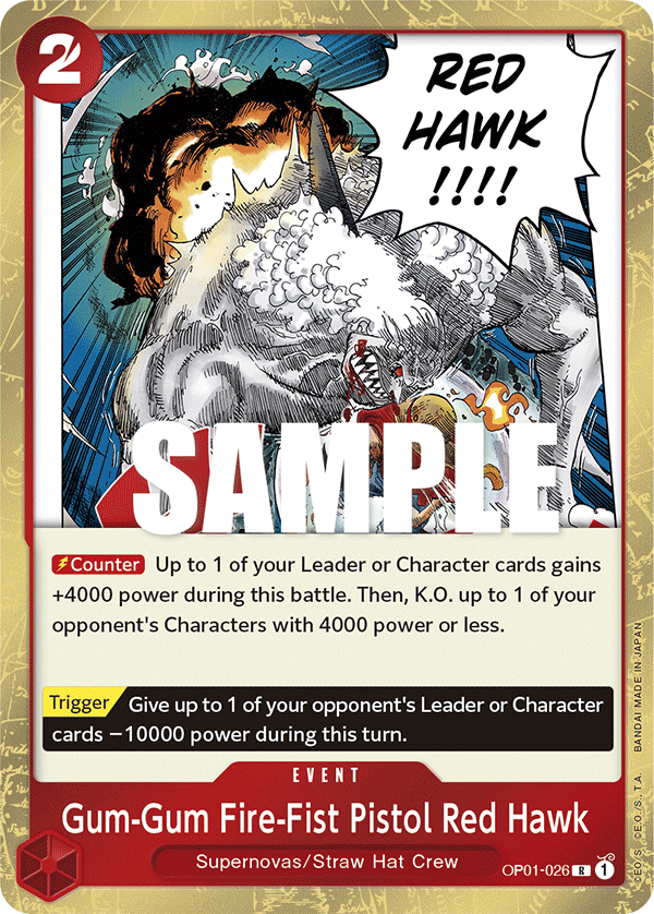Gum-Gum Fire-Fist Pistol Red Hawk OP01-026 One Piece card