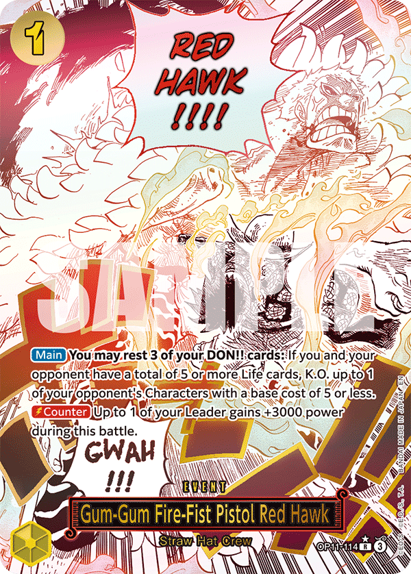 Gum-Gum Fire-Fist Pistol Red Hawk (Alternate Art) OP11-114 One Piece card
