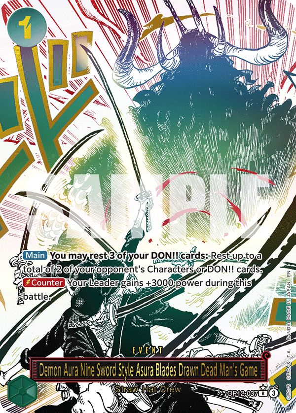 Demon Aura Nine Sword Style Asura Blades Drawn Dead Man's Game (Alternate Art) OP12-037 One Piece card