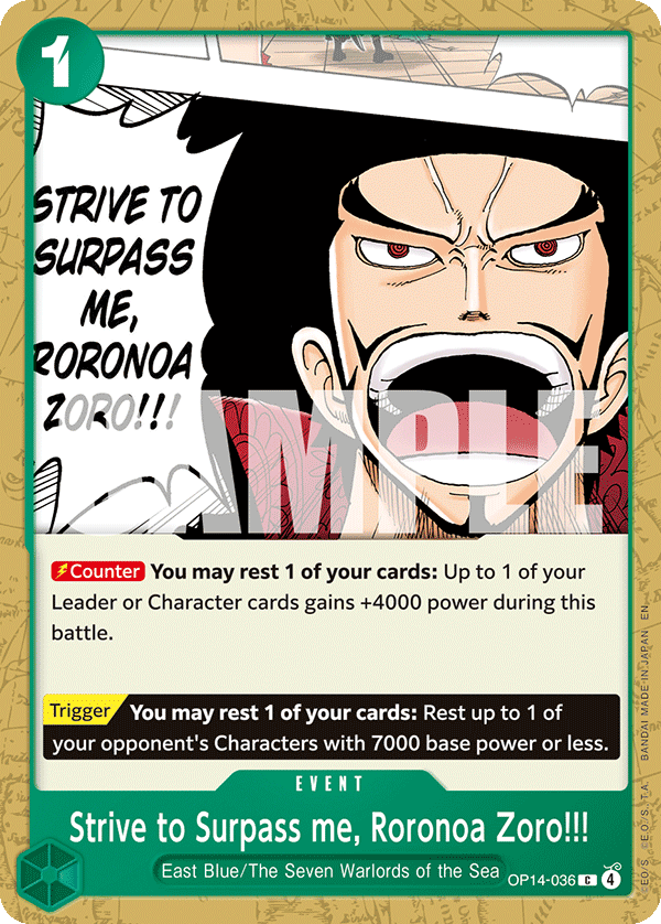 Strive to Surpass me, Roronoa Zoro!!! OP14-036 One Piece card
