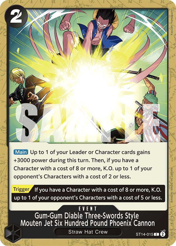 Gum-Gum Diable Three-Swords Style Mouten Jet Six Hundred Pound Phoenix Cannon ST14-015 One Piece card